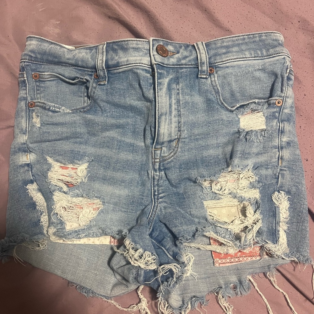 American Eagle Outfitters Light Blue Ripped Jean Shorts